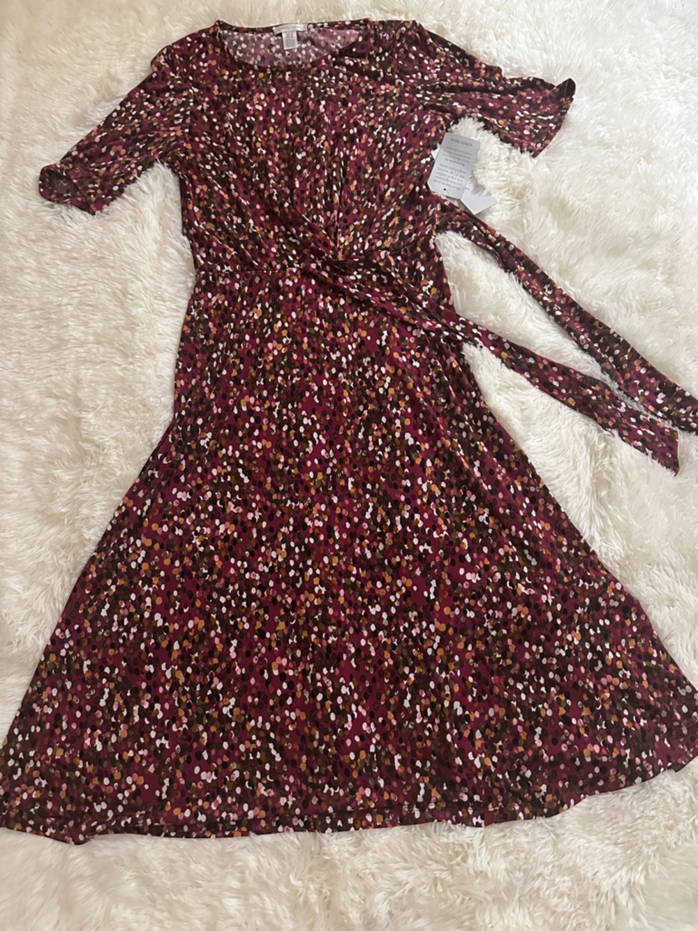 London Times Burgundy Multi-Spot Wrap Midi Dress